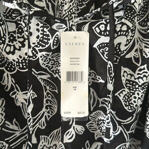 NWT RALPH LAUREN WOMEN 1X TOP TUNIC $95 BLACK & WHITE